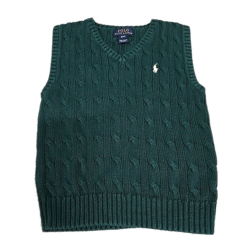 POLO RALPH LAUREN Cable Knit Sweater‎ Vest Green Boys Size 4T Vintage
